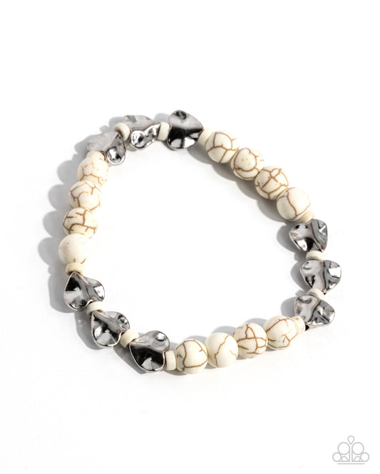 Festival Fling - White Stone Bead Stretch Santa Fe Style Bracelet Paparazzi B0732