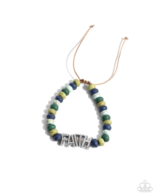 Word of Faith - Green Fern, Navy, Winter Sky & Aventurine Stone Bead Inspirational "Faith" Bracelet Paparazzi B1981