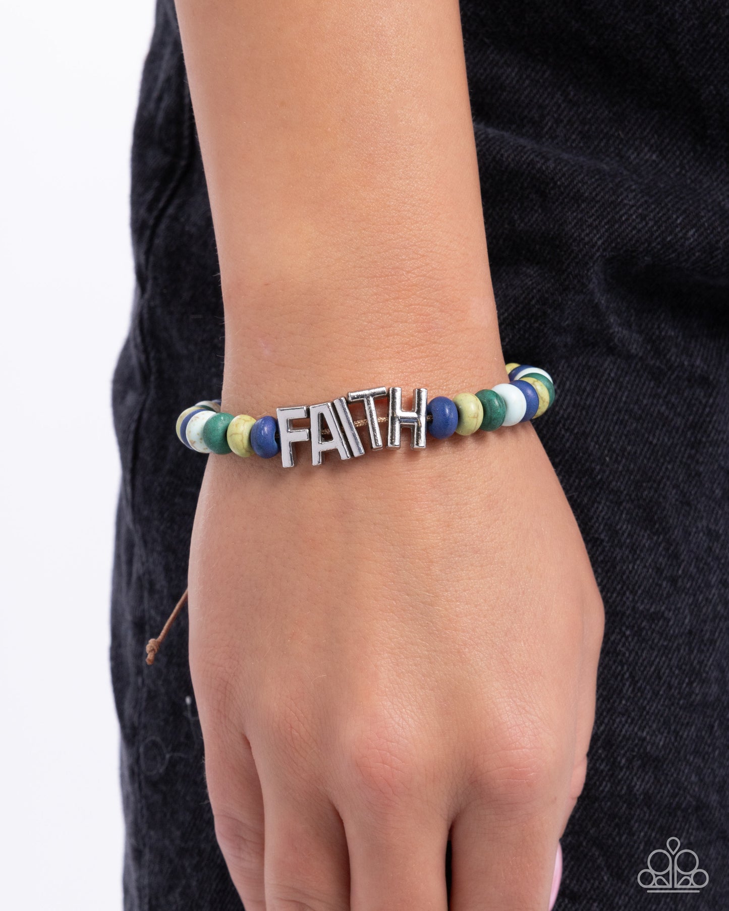 Word of Faith - Green Fern, Navy, Winter Sky & Aventurine Stone Bead Inspirational "Faith" Bracelet Paparazzi B1981