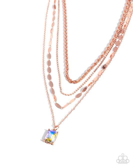 Partnership Promise - Copper - Shiny Copper Layered Chain & Yellow UV Shimmer Gem Necklace Paparazzi N2605
