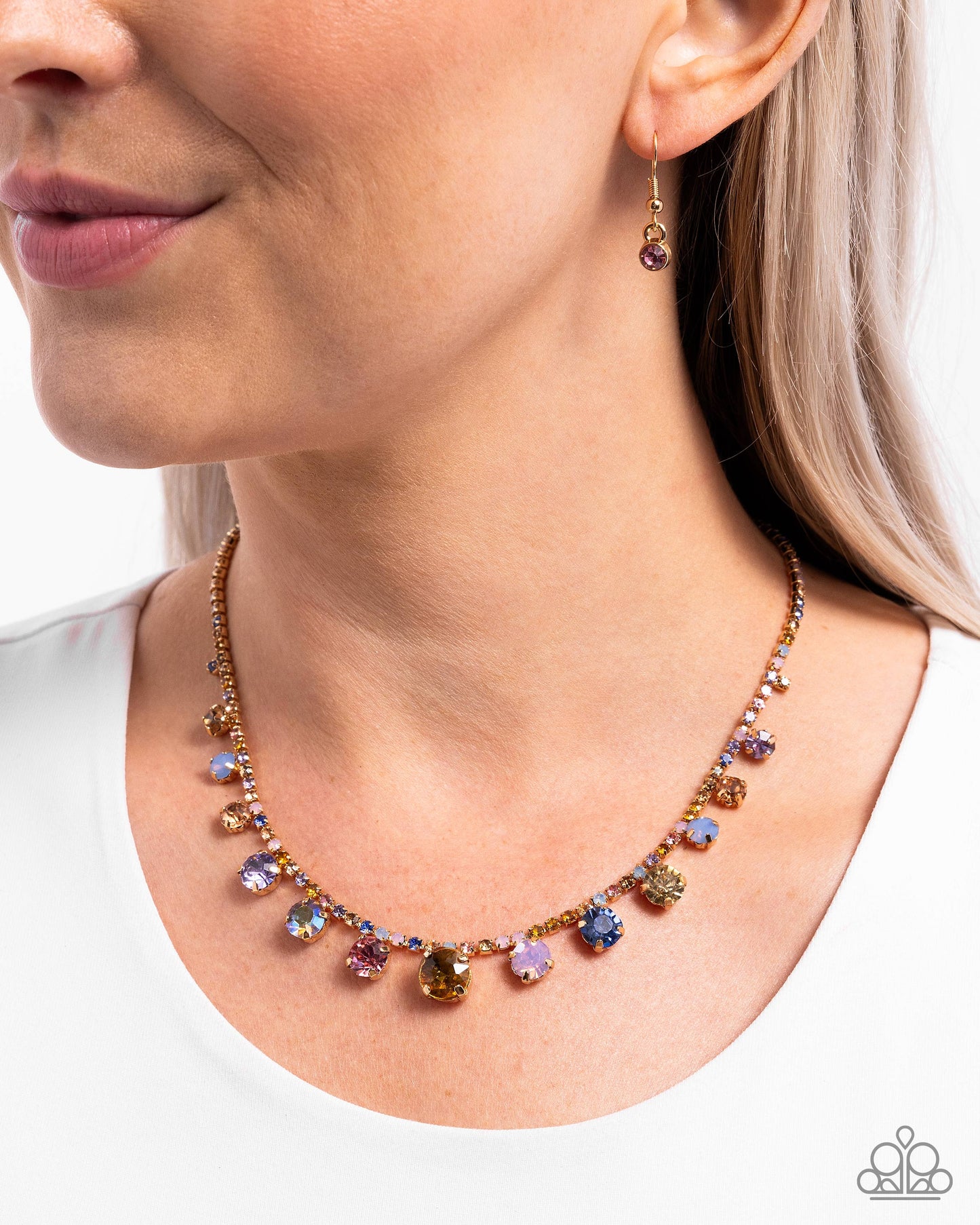 Colorful Countess - Multi Colored Rhinestone Gem Short Necklace Paparazzi N2838