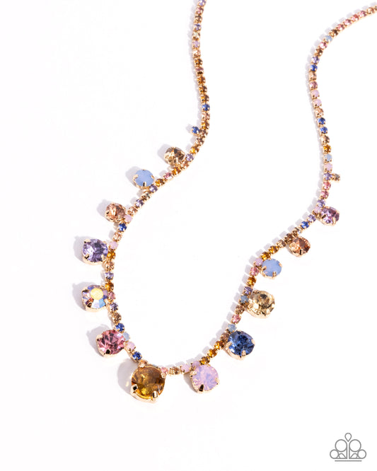 Colorful Countess - Multi Colored Rhinestone Gem Short Necklace Paparazzi N2838