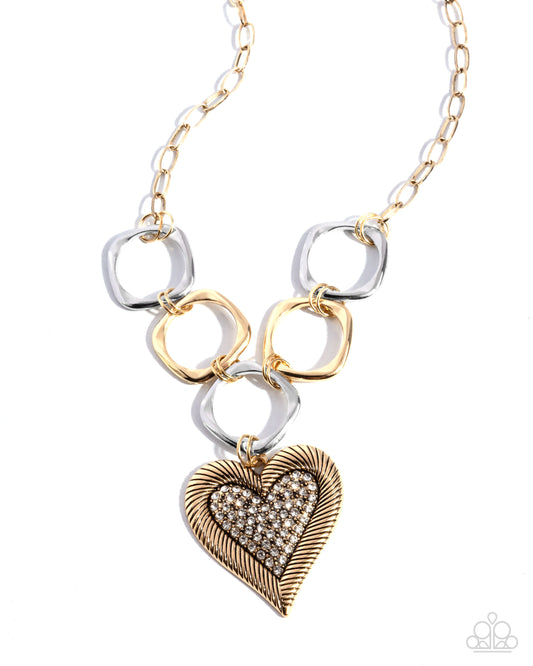 Focused Affection - Gold Oversized Heart Necklace Paparazzi N2836