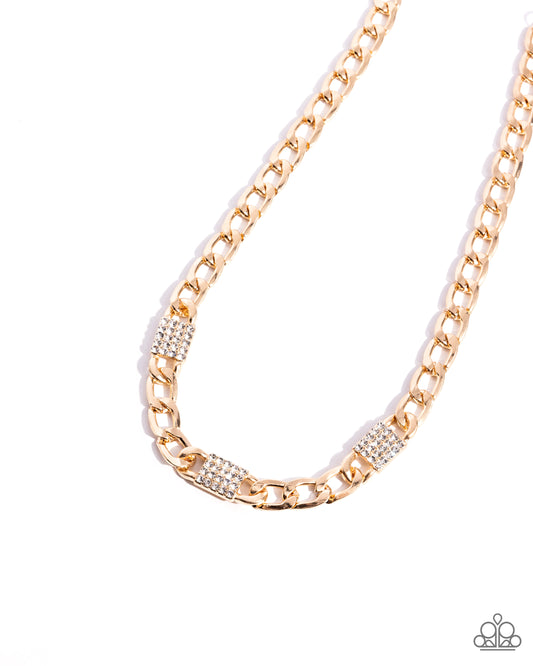 Impressive Independence - Gold Curb Chain & White Rhinestone Necklace Paparazzi N2790
