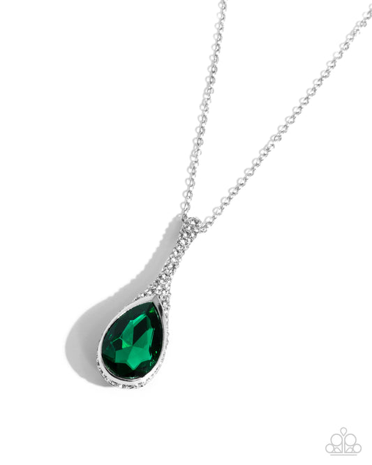 Rosy Revival - Green Oversized Teardrop Gem Pendant Necklace Paparazzi N2938