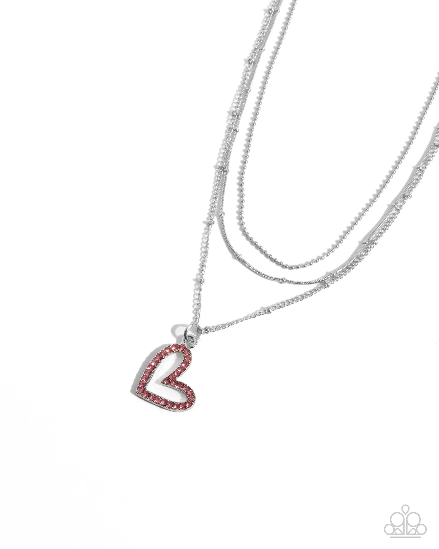 Valentines Day Decadence Pink Rose Rhinestone Heart Layered Chain Necklace Paparazzi N1063