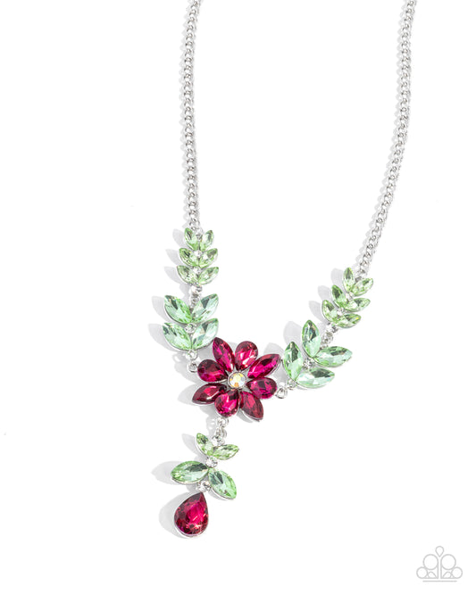 Bouquet Backdrop - Pink & Green Rhinestone Flower Necklace Paparazzi N2770