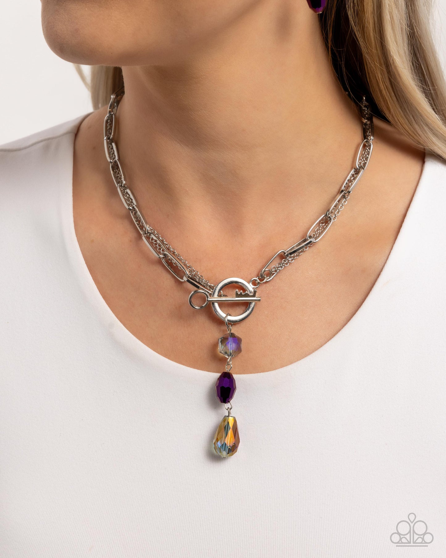 Cultivated Chains - Purple Oil Spill Bead Toggle Key Closure Necklace Paparazzi N2854