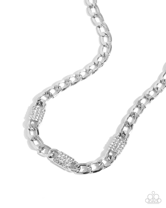 Impressive Independence - White Rhinestone & Silver Curb Chain Necklace Paparazzi N2885