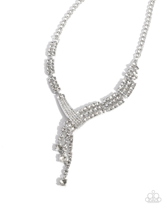 Paparazzi Diagonal Dazzle - White Rhinestone Curved Necklace