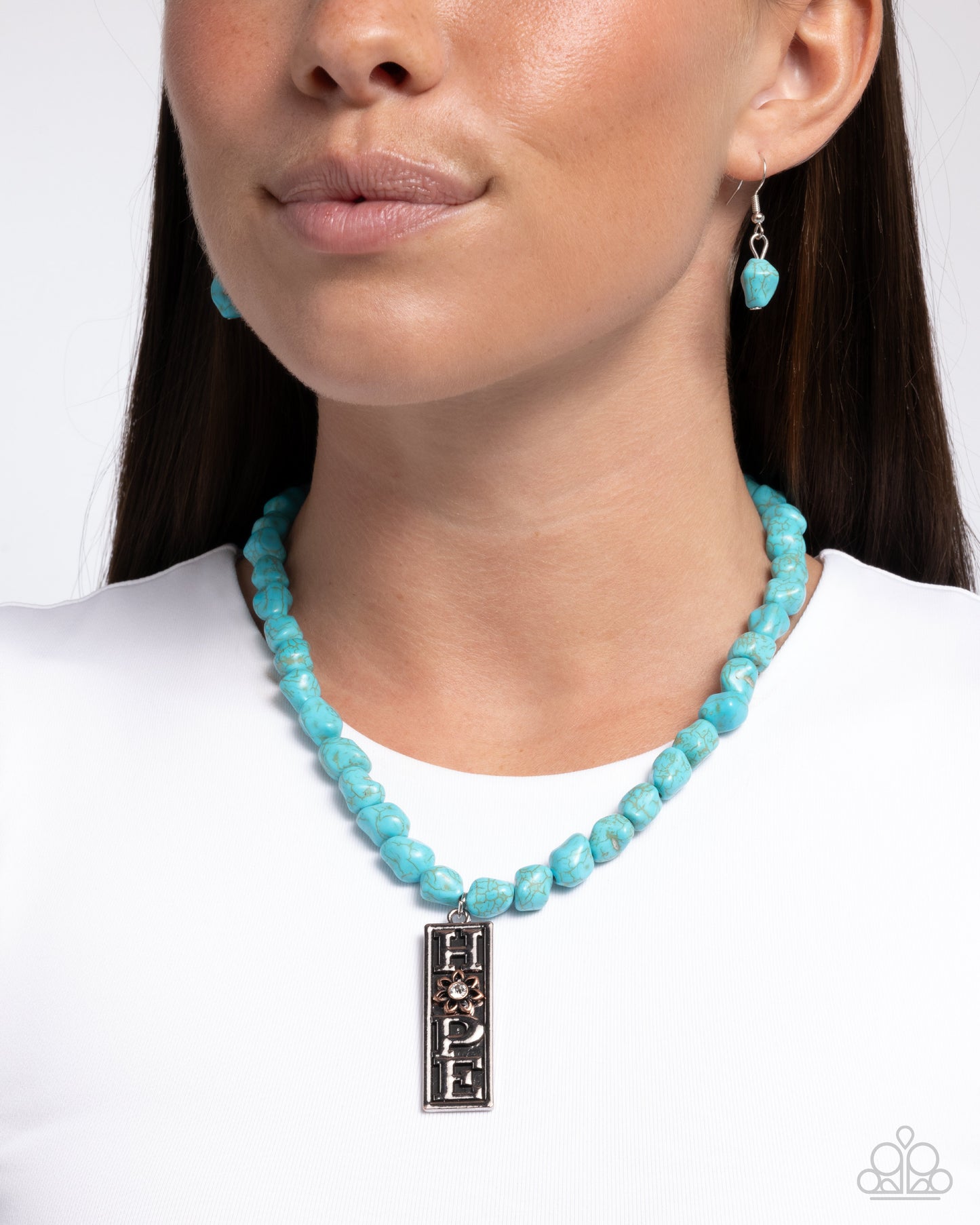 Hopeful Headline - Blue Turquoise Stone Inspirational "Hope" Santa Fe Style Necklace Paparazzi N2892