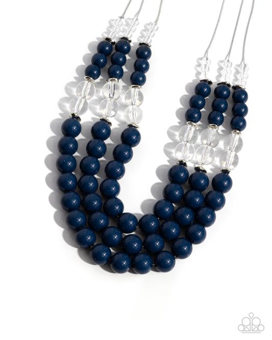 Speckled Statement - Blue Navy & Clear Bead Layered Necklace Paparazzi N3185