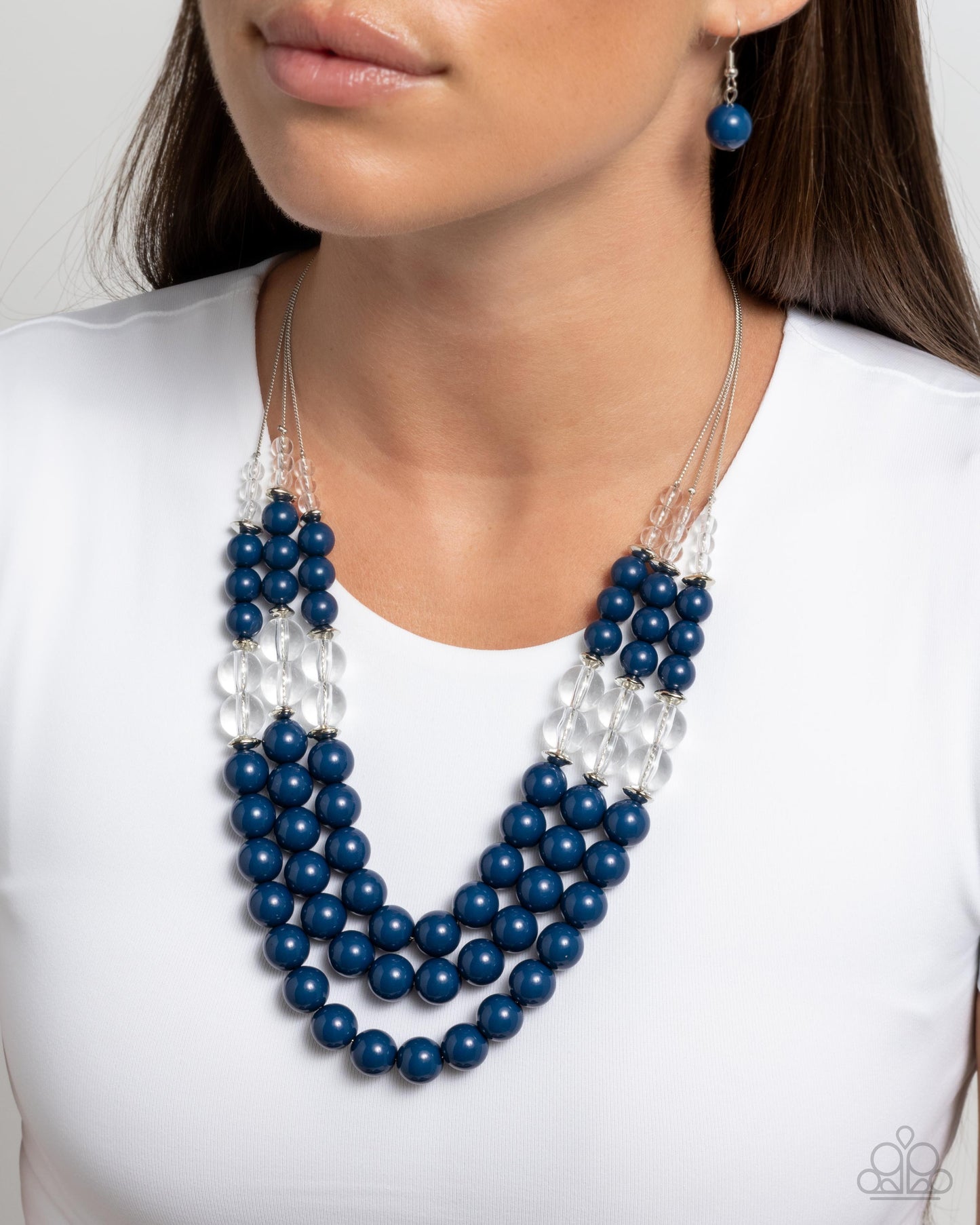 Speckled Statement - Blue Navy & Clear Bead Layered Necklace Paparazzi N3185