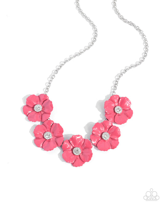 Floral Favor - Pink Desert Rose Painted Metal Flower Necklace Paparazzi N2616