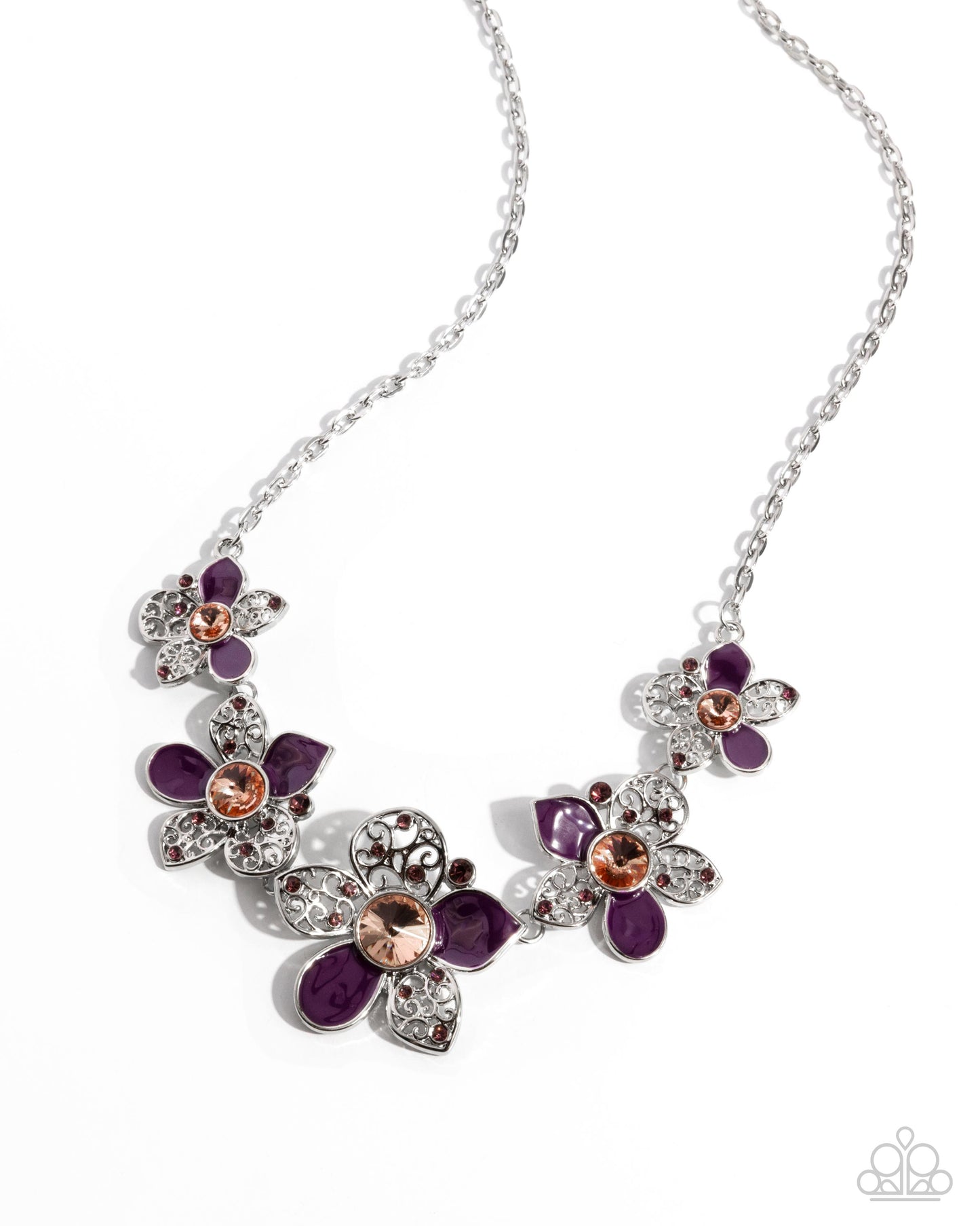 April Showers Bring Flowers - Purple, Light Peach Gem & Light Amethyst Rhinestone Flower Necklace Paparazzi N0896