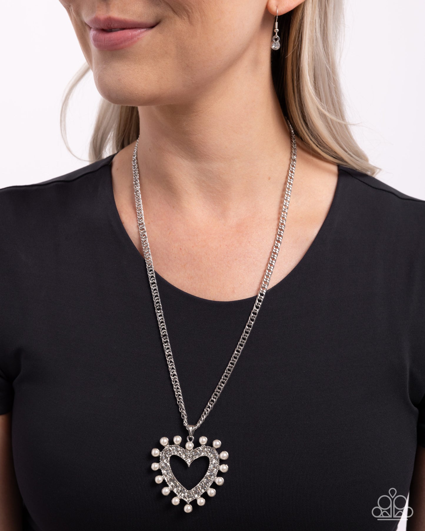 Perfectly Prim - White Pearl Silver Heart Necklace Paparazzi N2849