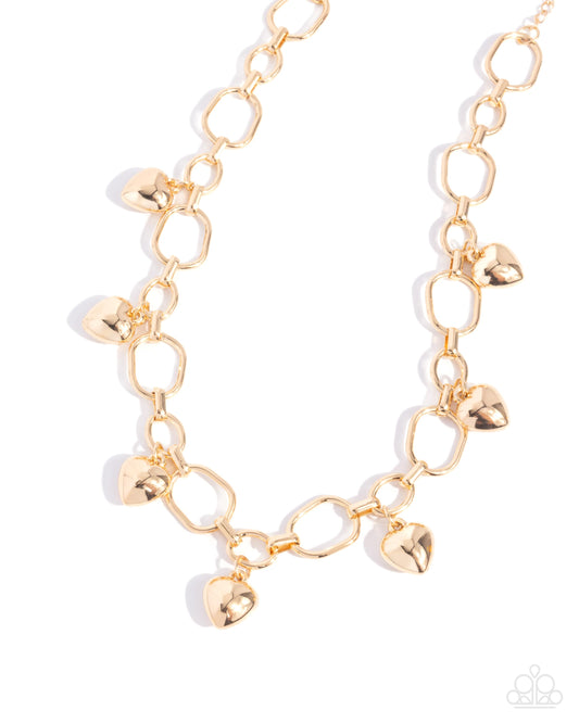 Hey Lover - Gold Heart Charm Style Necklace Paparazzi N3181