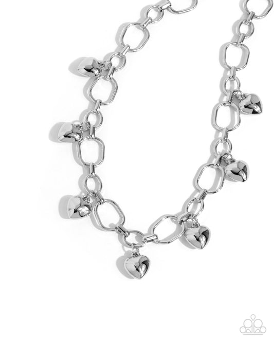 Hey Lover - Silver Figaro Chain & Heart Necklace Paparazzi N2981