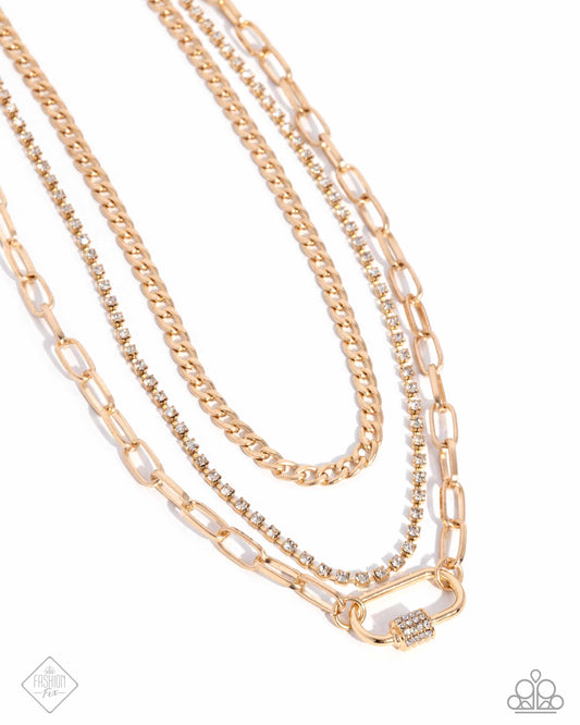 Tailored Trendsetter - Gold Multilayered Chain Necklace Fiercely 5th Avenue December 2024 Fashion Fix Paparazzi N2022