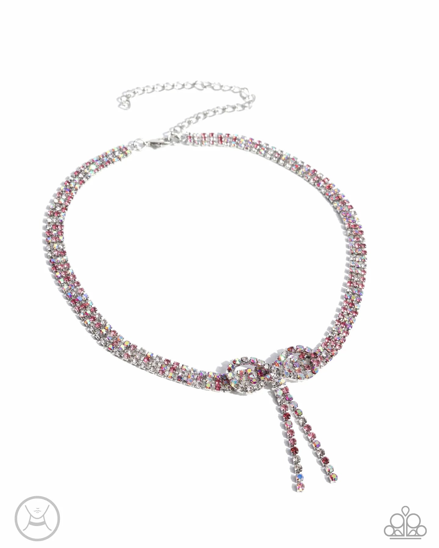 Buckingham Bow - Pink Iridescent Rhinestone Short Necklace February 2025 Life of the Party Paparazzi