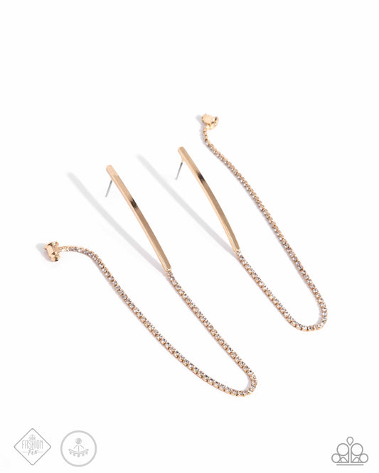 Tailored Trade - Gold & White Rhinestone Double Sided Post Earring Fiercely 5th Avenue Fashion Fix December 2024 Paparazzi E3102