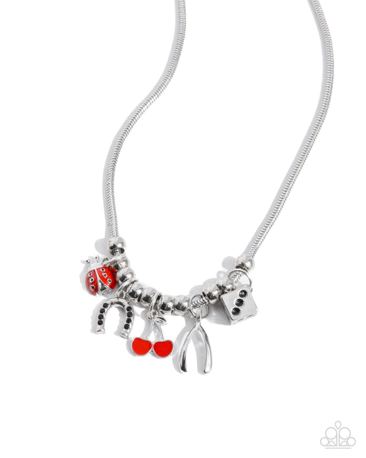 As Luck Would Have It - Black & Red Painted Lady Bug, Black Horseshoe, Red Cherries Charm Style Necklace Paparazzi N3390