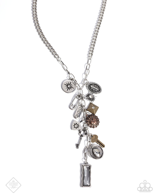 Finding Favor - Multi Silver Paperclip Chain, Charm Style Y Necklace Sunset Sightings Fashion Fix January 2025 Paparazzi N3189