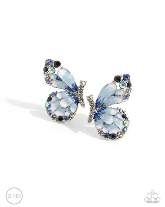 Decadent Descent - Blue Winter Sky & Navy Painted Butterfly Clip On Earring Paparazzi E2754