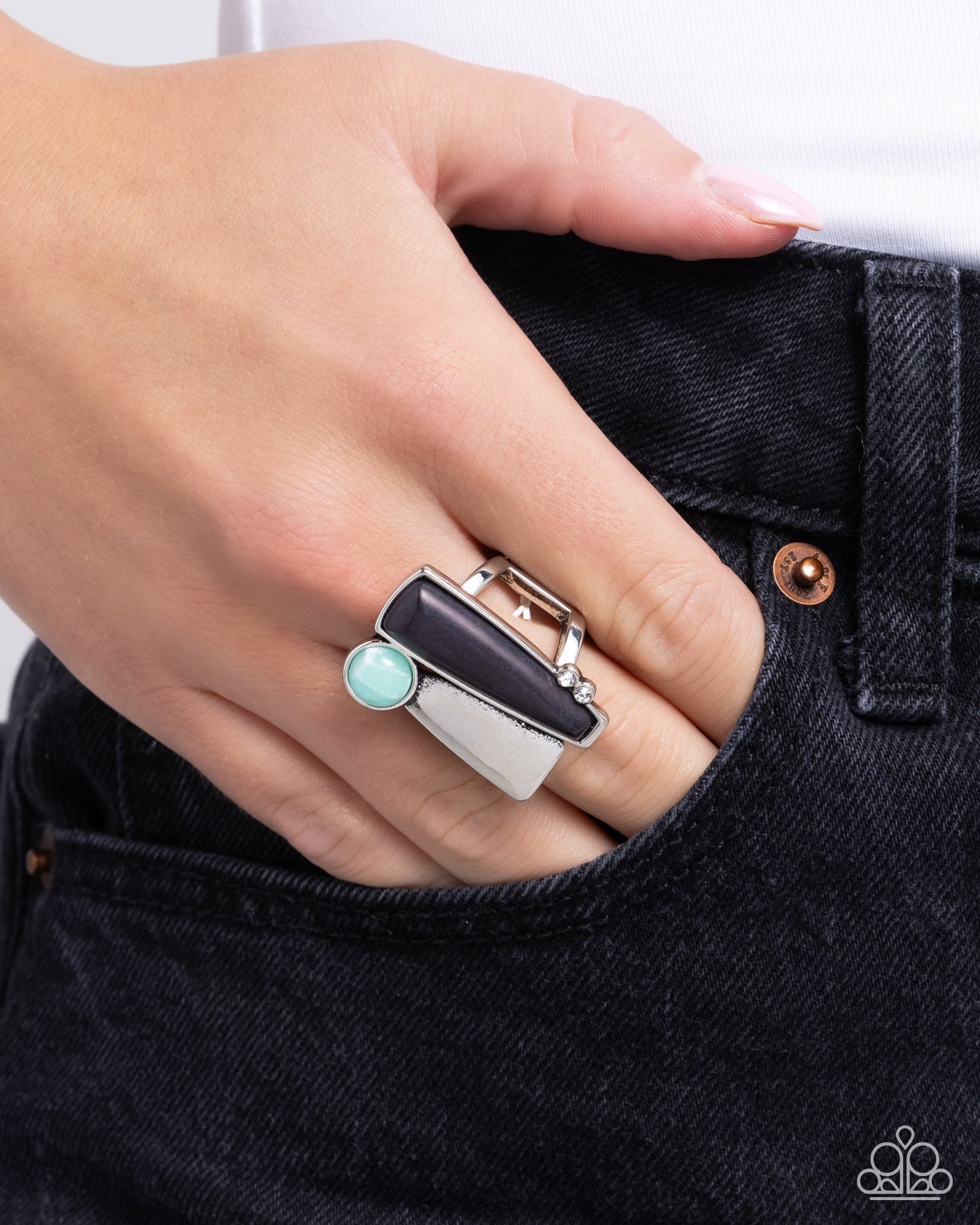 Mixed Method - Black, Blue Stone Santa Fe Style Ring Paparazzi R0926