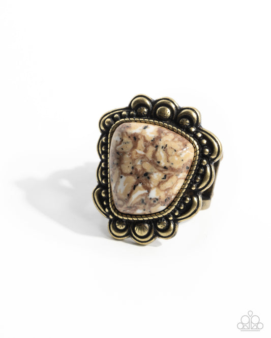 Repurposed Radiance - Brass Frame & Marbled Stone Santa Fe Style Ring Paparazzi R0887