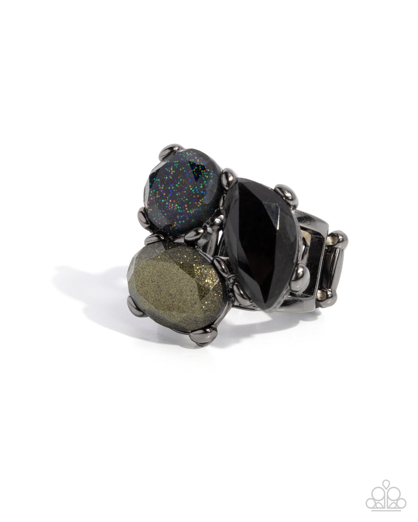 Aha Moment - Black Gunmetal, Black Resin Glittery Ring Paparazzi R0930