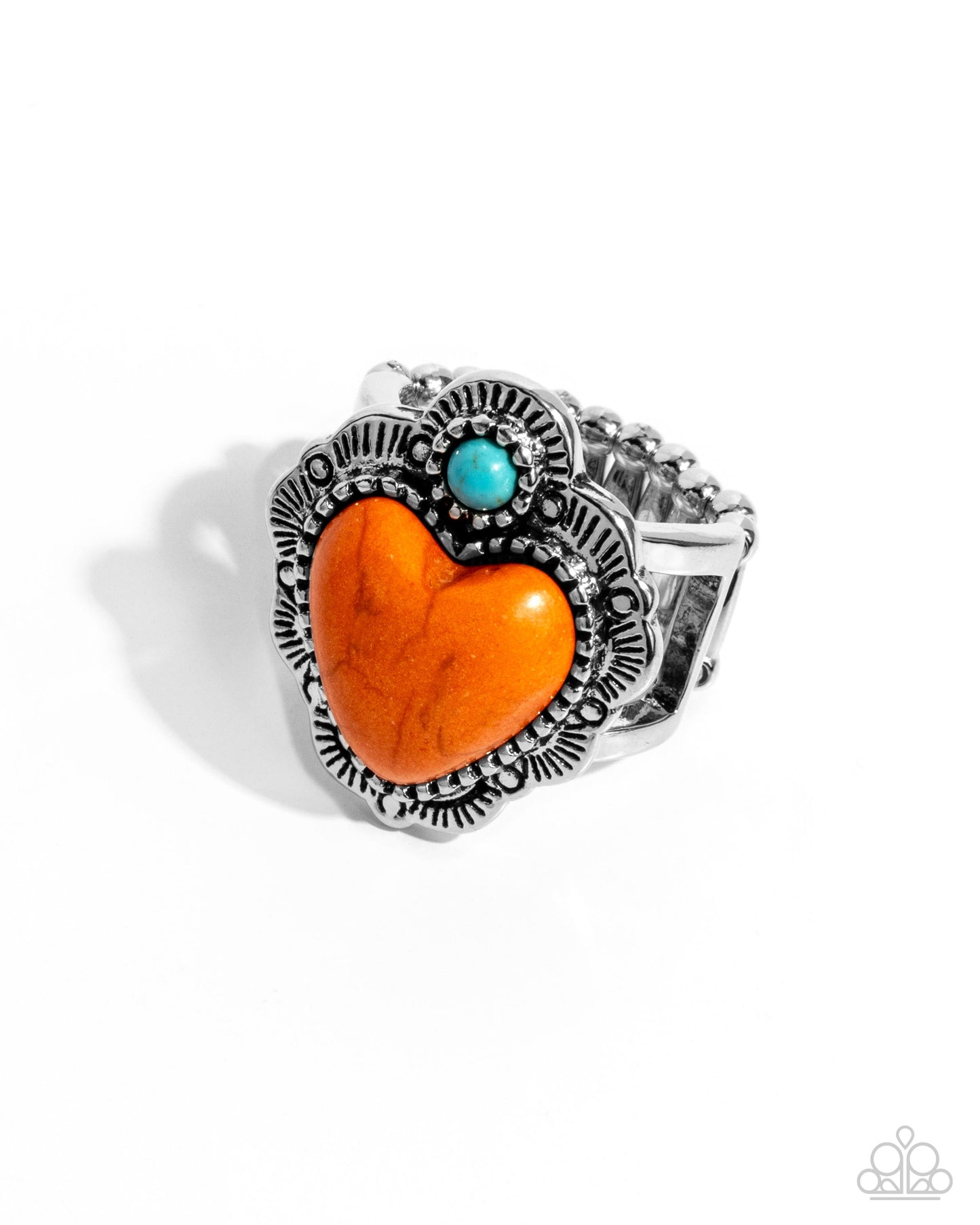 Texas Ranger - Orange Stone Heart Santa Fe Style Ring Paparazzi R0848
