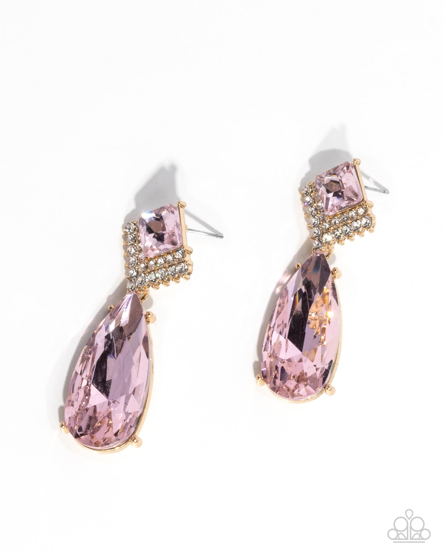 Diamond Life - Pink Teardrop Gem & White Rhinestone Post Earring Paparazzi E2477