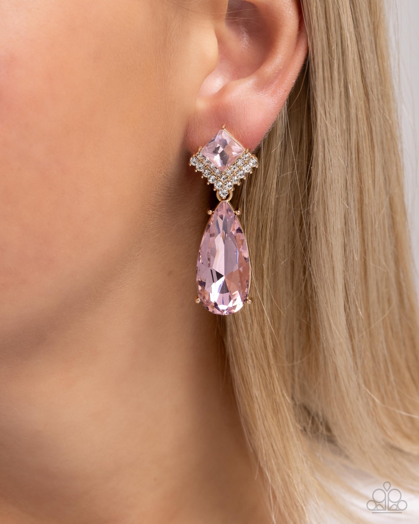 Diamond Life - Pink Teardrop Gem & White Rhinestone Post Earring Paparazzi E2477