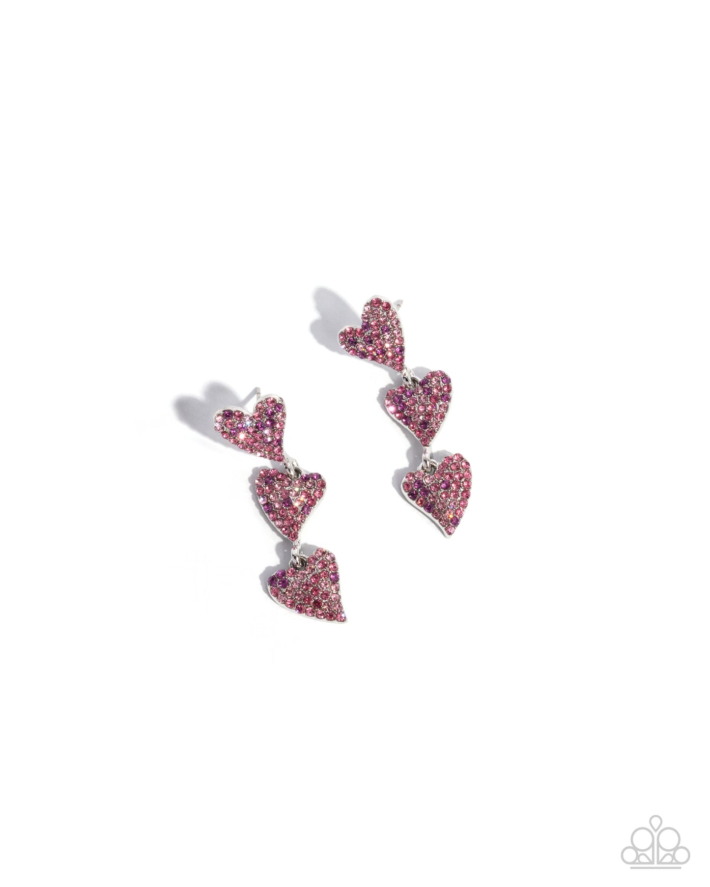 One Of The Girls - Pink Fuchsia, Light Rose & Rose Rhinestone Heart Earring Paparazzi E0006