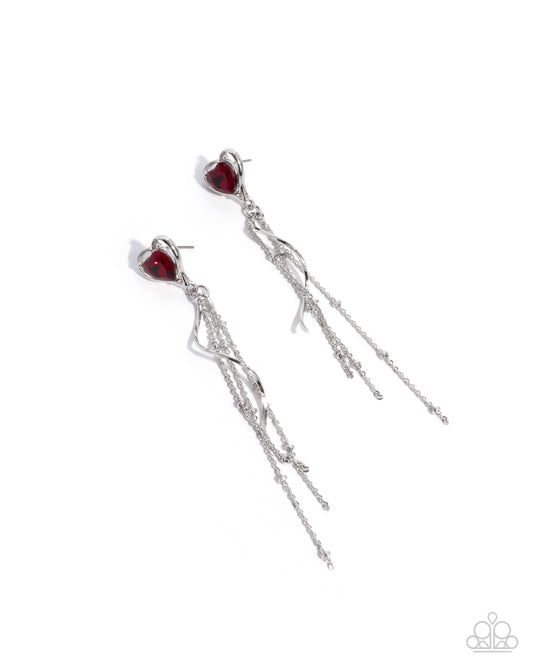 Simply Smitten - Red Gem Heart & Silver Post Earring Paparazzi E2549