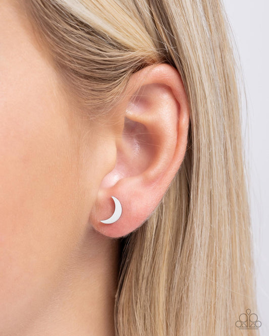 Stainless Space - Silver Crescent Moon Post Earring Paparazzi E2371