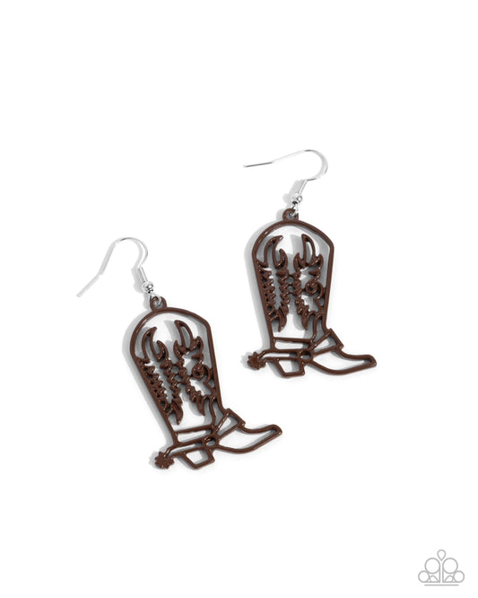 Given the Boot - Brown Cowboy Boot Western Santa Fe Style Earring Paparazzi E2644