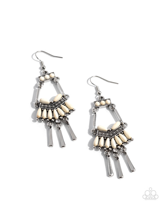 Trading Tradition - White Stone Silver Fringe Style Earring Santa Fe Style Paparazzi E3038