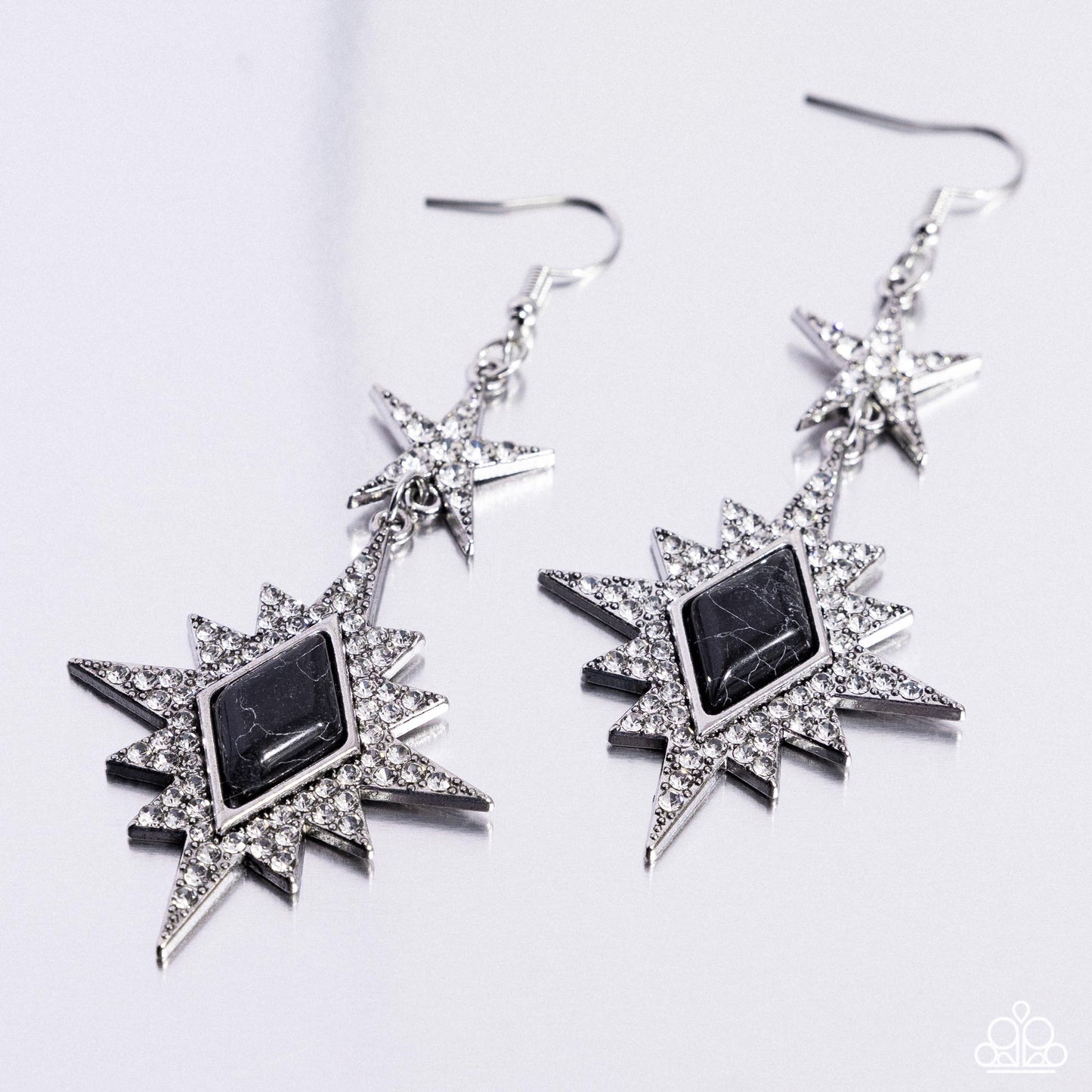 Stellar State of Mind - Black Diamond Stone & White Rhinestone Earring Paparazzi E2500