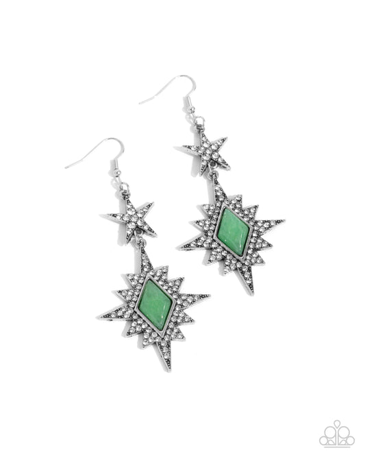 Stellar State of Mind - Green Jade Stone & White Rhinestone Star Earring Paparazzi E2546