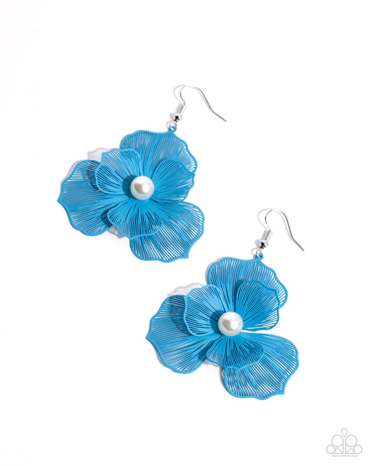PETAL the Score - Blue Painted Metal Flower Earring Paparazzi E2446
