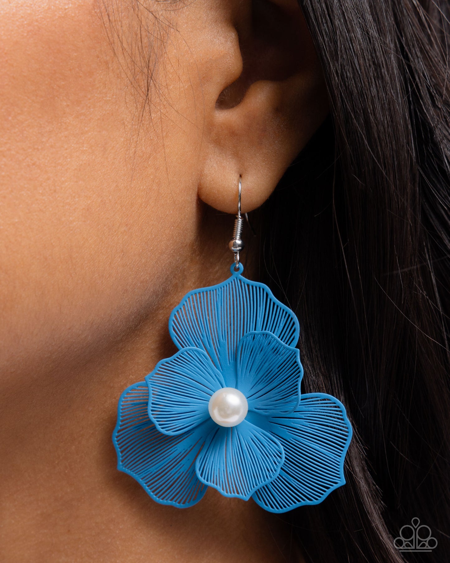 PETAL the Score - Blue Painted Metal Flower Earring Paparazzi E2446