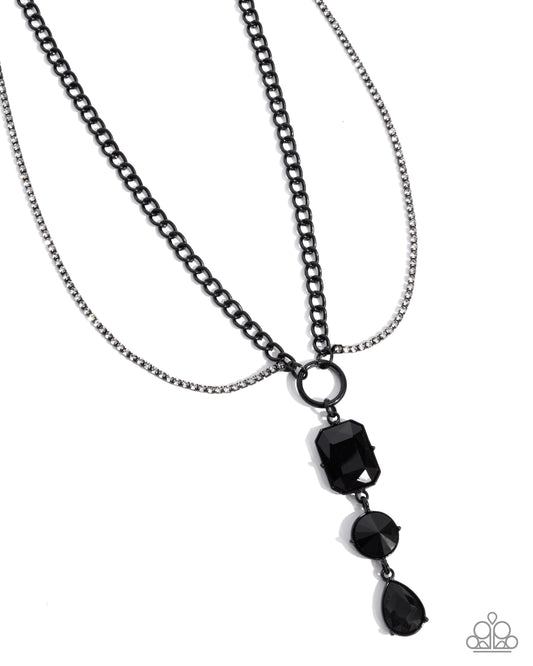 I Like Me Better - Black Painted Curb Chain, White Rhinestone & Black Gem Necklace Paparazzi N2825