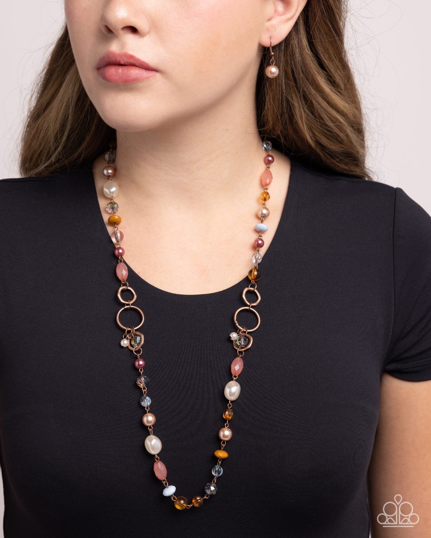 Eclectic Embrace - Copper Desert Rose, Buckthorn Brown, Pearl Bead Necklace Paparazzi N3103