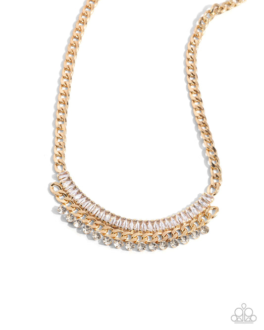 Badda Boom Badda BLING - Gold Curb Chain, White Gem & Rhinestone Necklace Paparazzi N3261