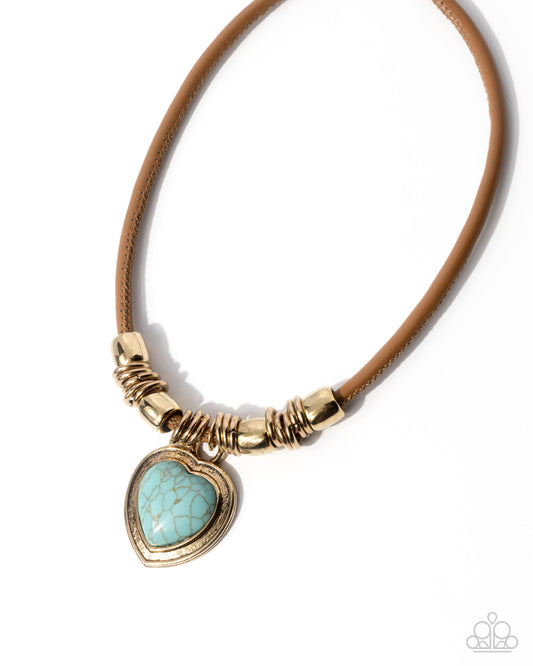 Significant Other - Blue Turquoise Stone Antiqued Gold Necklace Paparazzi N3406