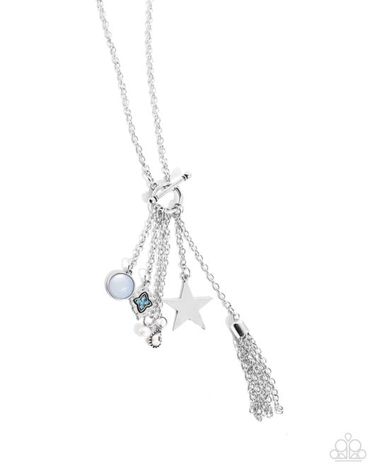Sunset Sashay - Blue Winter Sky Cat's Eye Stone, Silver Charm Style Necklace Paparazzi N3650