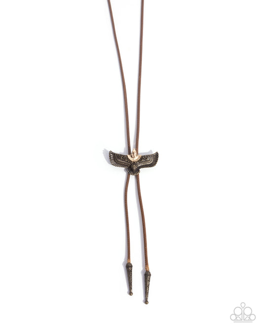 Eagle Emblem - Brass Eagle & Brown Cording Bolo Closure Santa Fe Style Necklace Paparazzi N1677