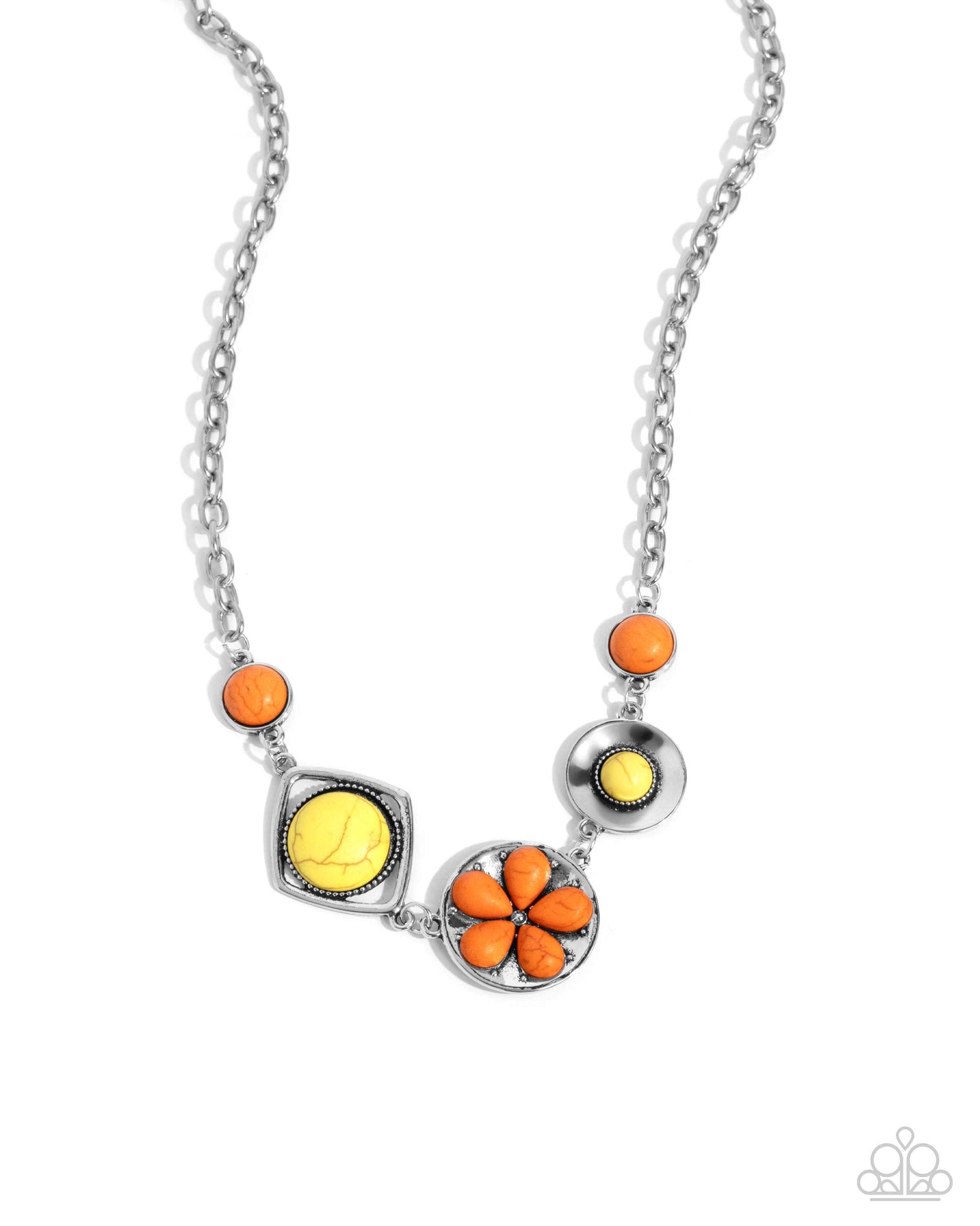 Stony Someday - Orange & Yellow Stone Floral Santa Fe Style Necklace Paparazzi N2610